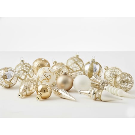 Zestaw 70 bombek FLICKER Szkło Złoty