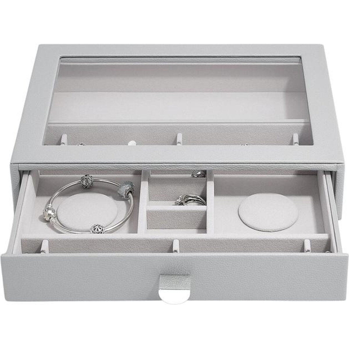 Szkatułka na charmsy Stackers Pebble classic kamienna szarość z szufladą i szklaną pokrywką