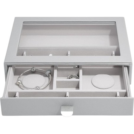 Szkatułka na charmsy Stackers Pebble classic kamienna szarość z szufladą i szklaną pokrywką