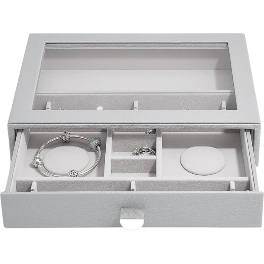 Szkatułka na charmsy Stackers Pebble classic kamienna szarość z szufladą i szklaną pokrywką