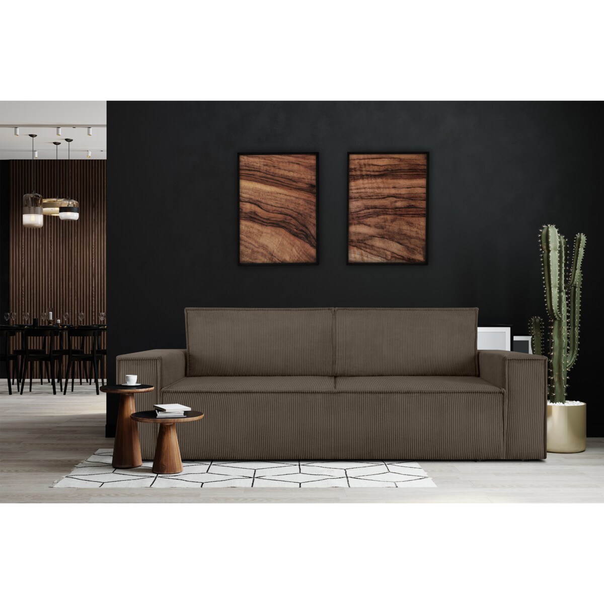 KONSIMO NAPI Sofa 3-osobowa z brązowym pojemnikiem na łóżko