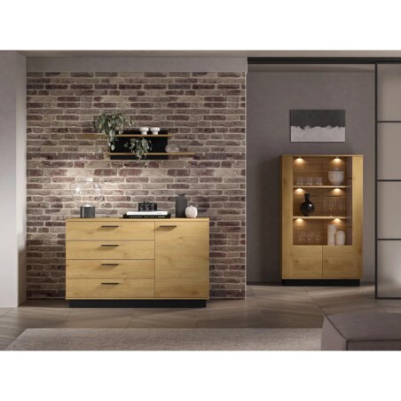 Komoda BRONX 1D4S 138cm dąb/czarna