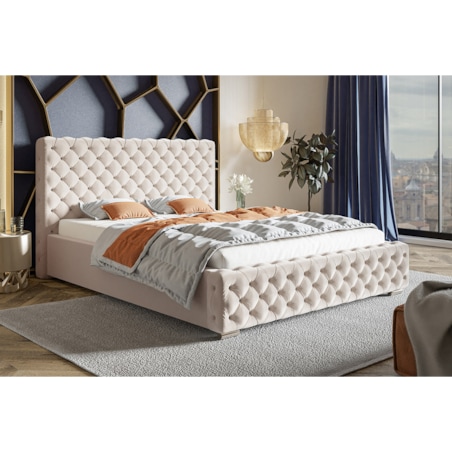 Łóżko w stylu glamour z pojemnikiem 140x200 BEN 12 - beżowe