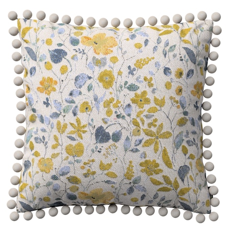 Poszewka Wera na poduszkę 45x45 żółto-niebieskie kwiaty na kremowym tle