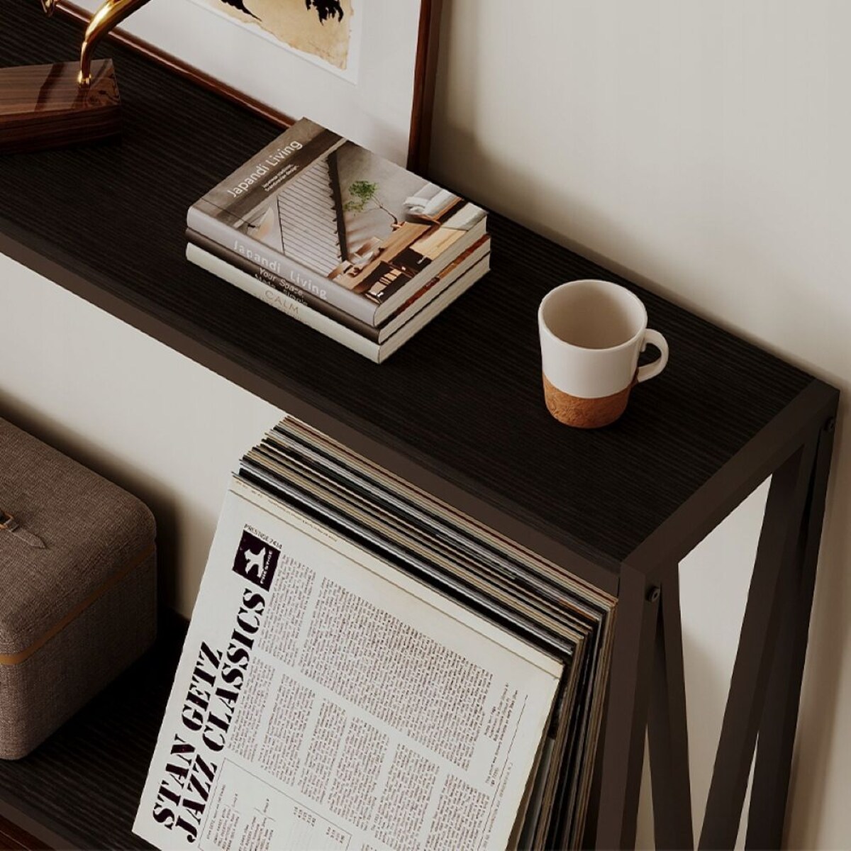 Stół ciemny brąz konsola przedpokój stolik boczny z półką pojemny wysoki 76