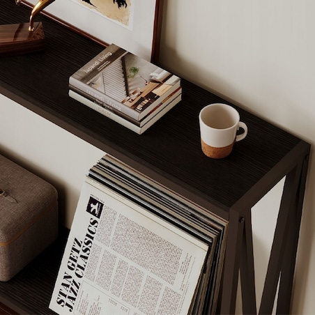 Stół ciemny brąz konsola przedpokój stolik boczny z półką pojemny wysoki 76