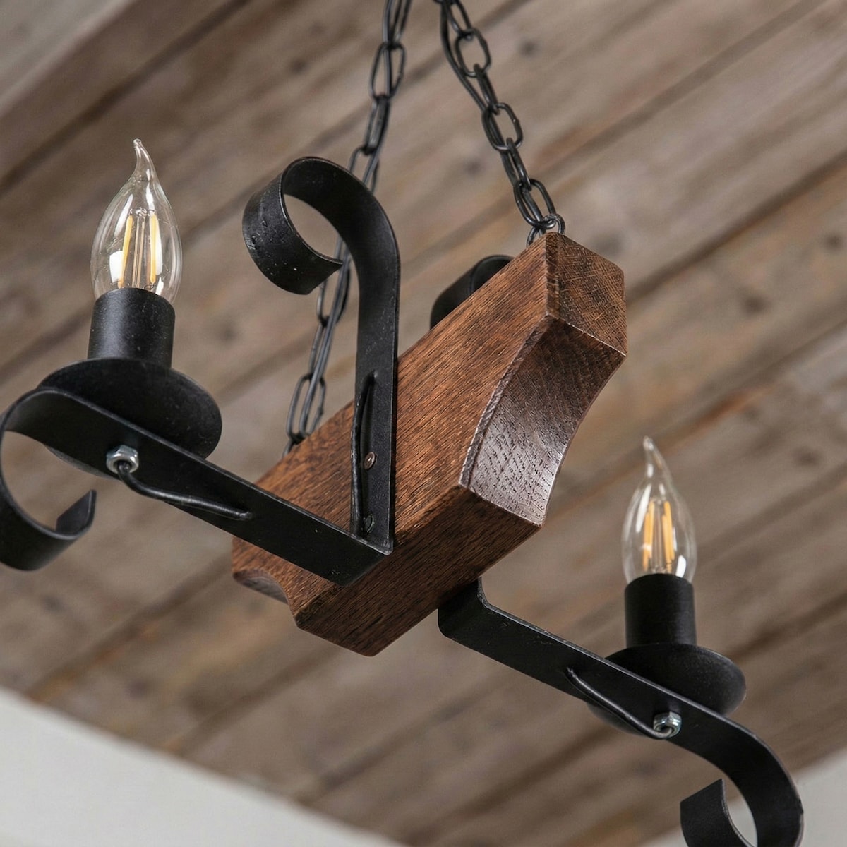 drewniana lampa wisząca 2 punktowa edylit vintage