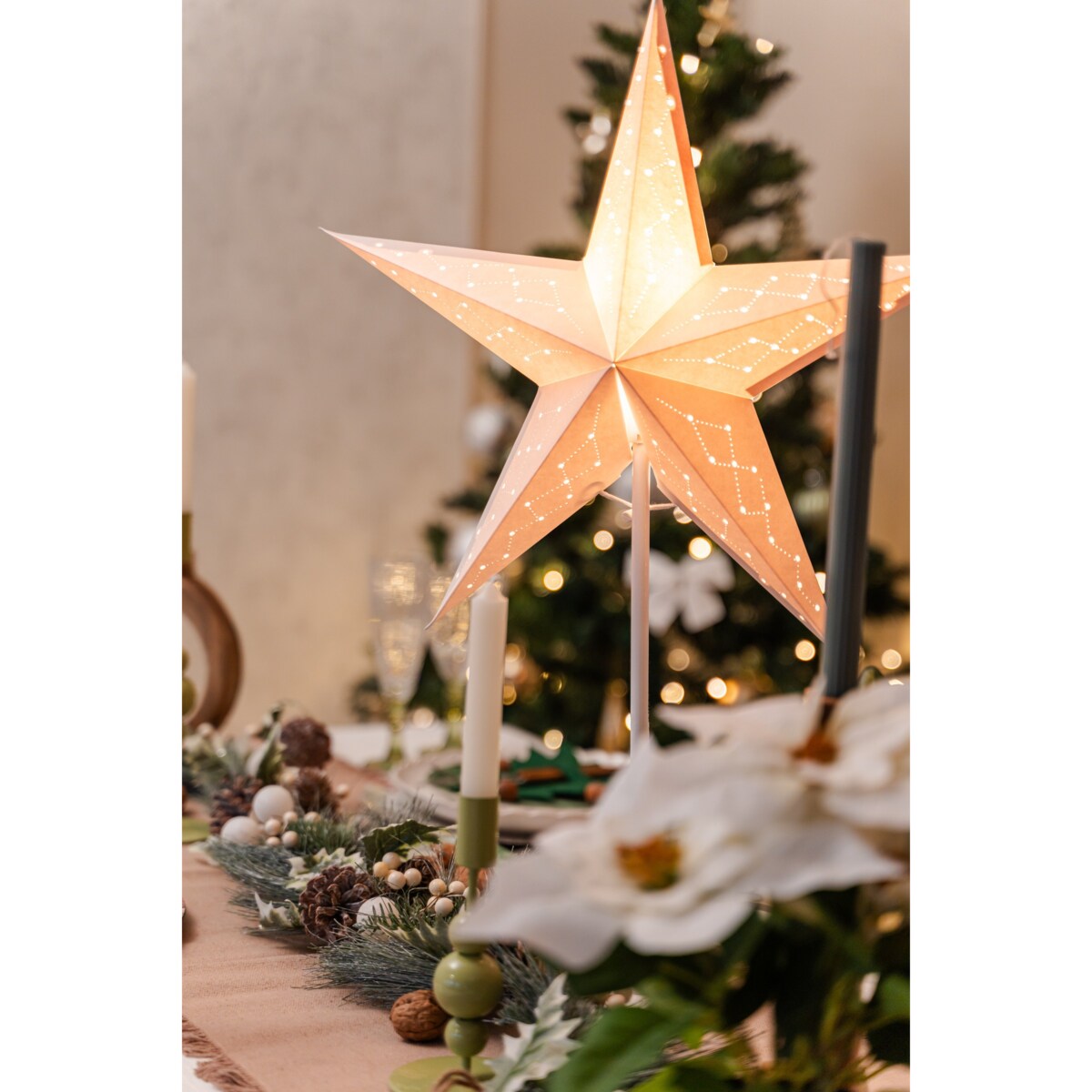 Lampka świąteczna papierowa gwiazdka LED 45x36 cm STELLA biała