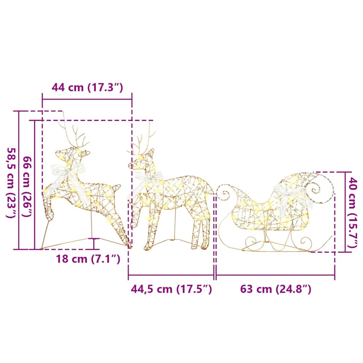 vidaXL LED Renifery z 40 diodami LED 7 pcs złoty PET