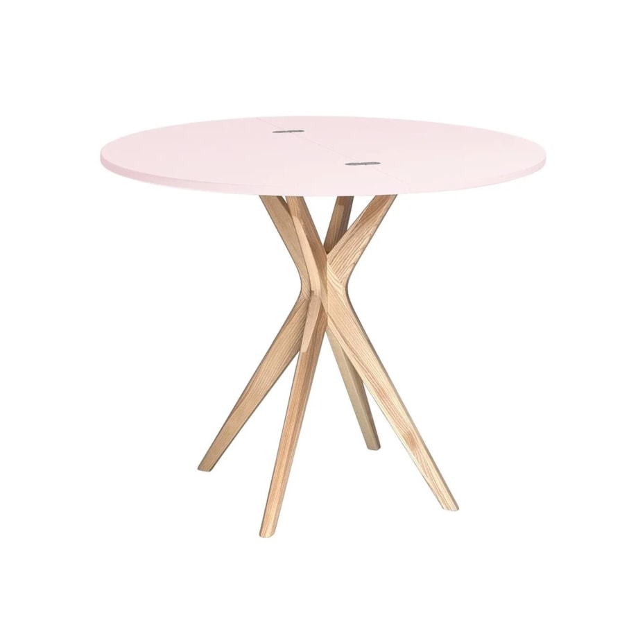 Stół półokrągły CUTTI 90x90 rozkładany różowy/jesion