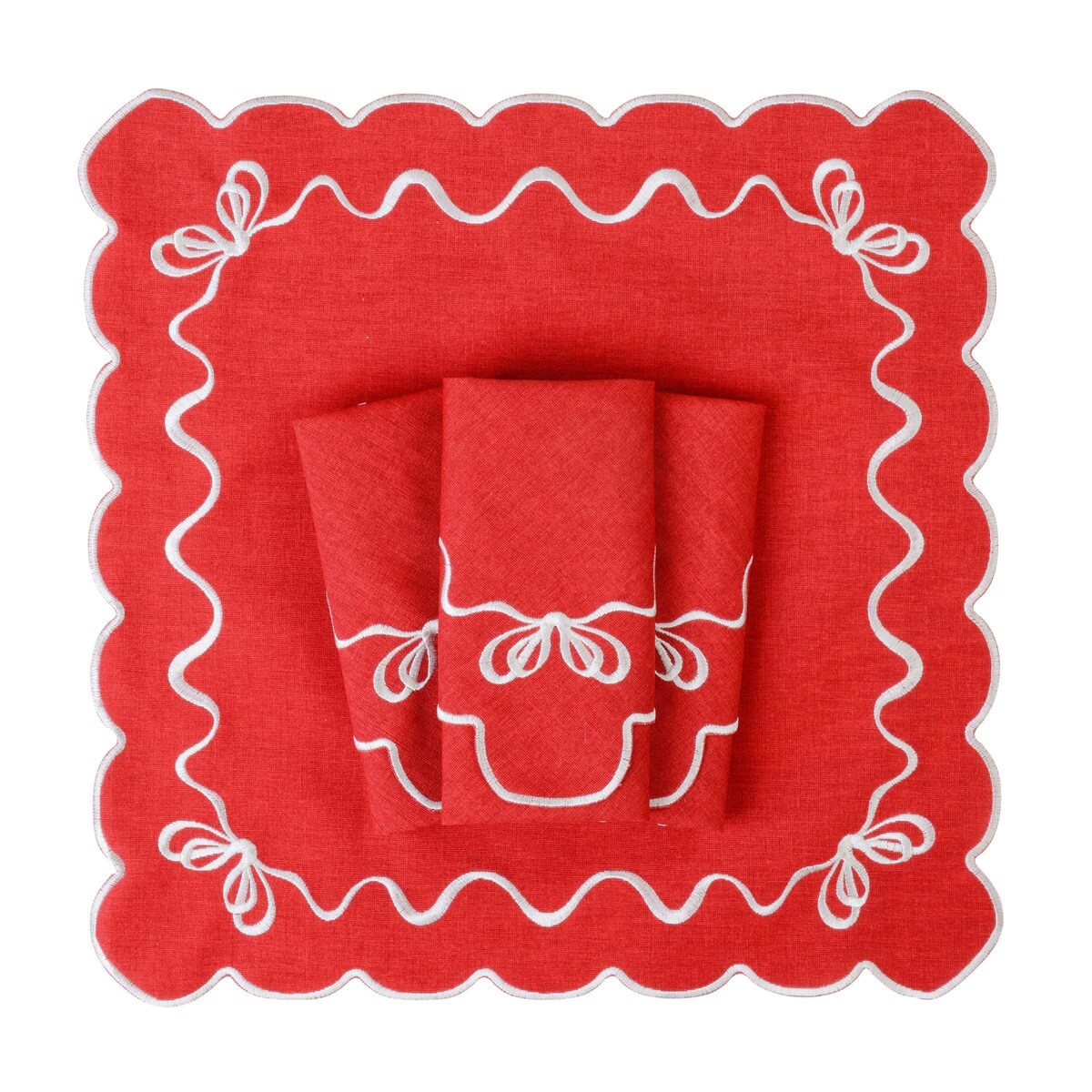 Haftowane serwetki White Christmas Bows - 4 sztuki