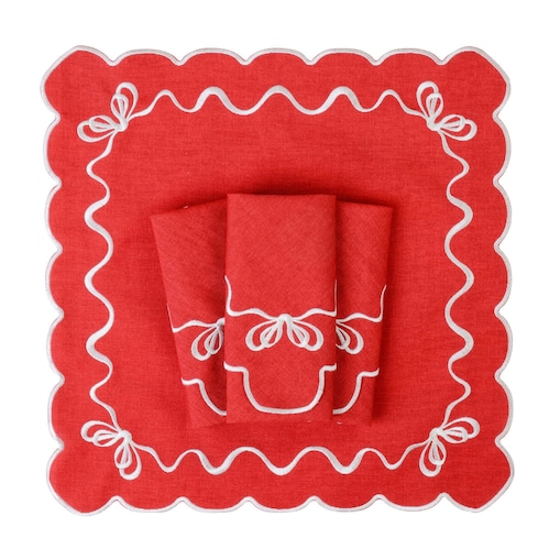 Haftowane serwetki White Christmas Bows - 4 sztuki