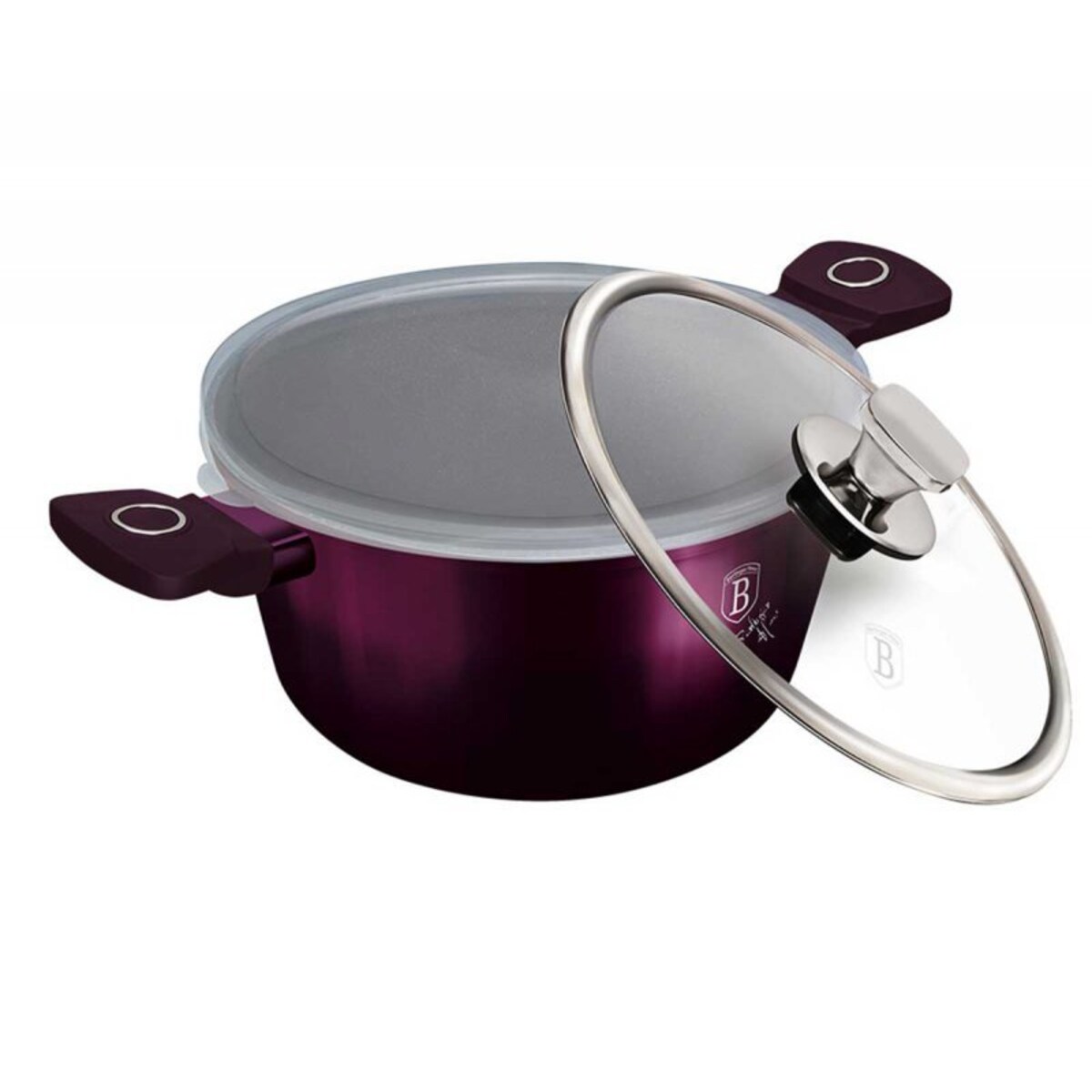 Zestaw garnek z patelnią 24cm z powłoką tytanową 4 elementy BERLINGER HAUS Purple Eclipse