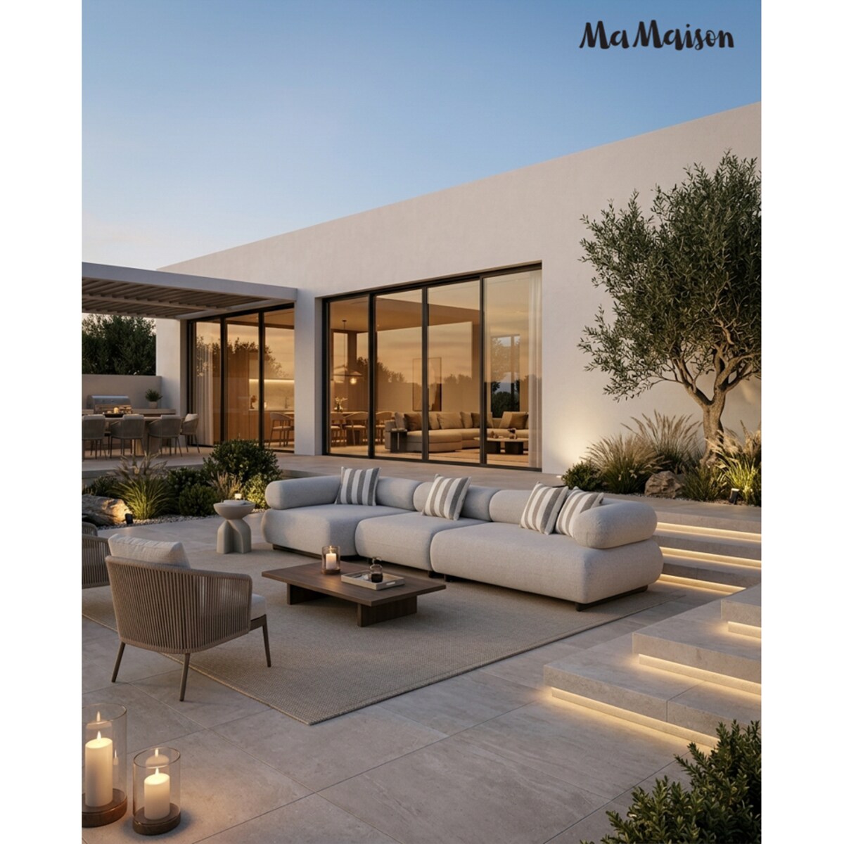 MaMaison sofa ogrodowa ALEXANDER szara (poduszki i pokrowiec w zestawie)