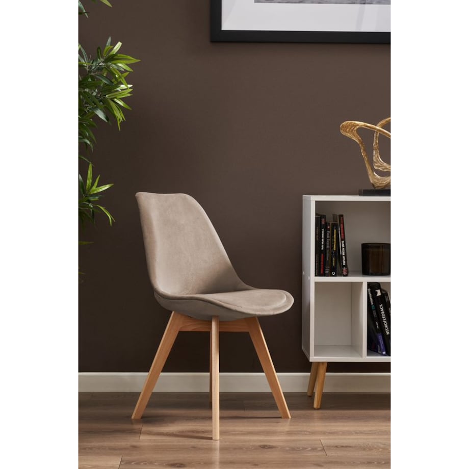 Krzesło tapicerowane welurowe BARI beżowe