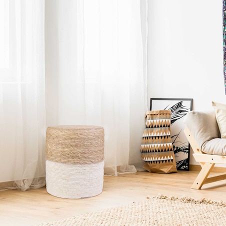 Pufa Bolsa naturalna/ biała boho
