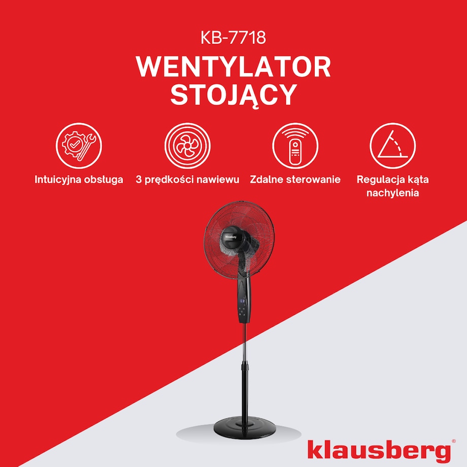 Wentylator podłogowy z pilotem i timerem 40cm 50W KLAUSBERG