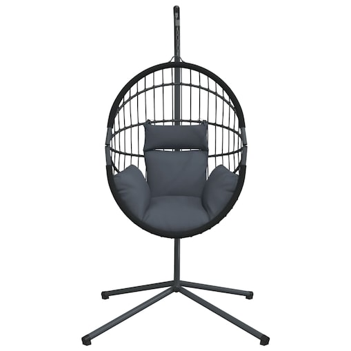 vidaXL Wiszące krzesło kokon ze stojakiem, antracytowe, rattan i stal