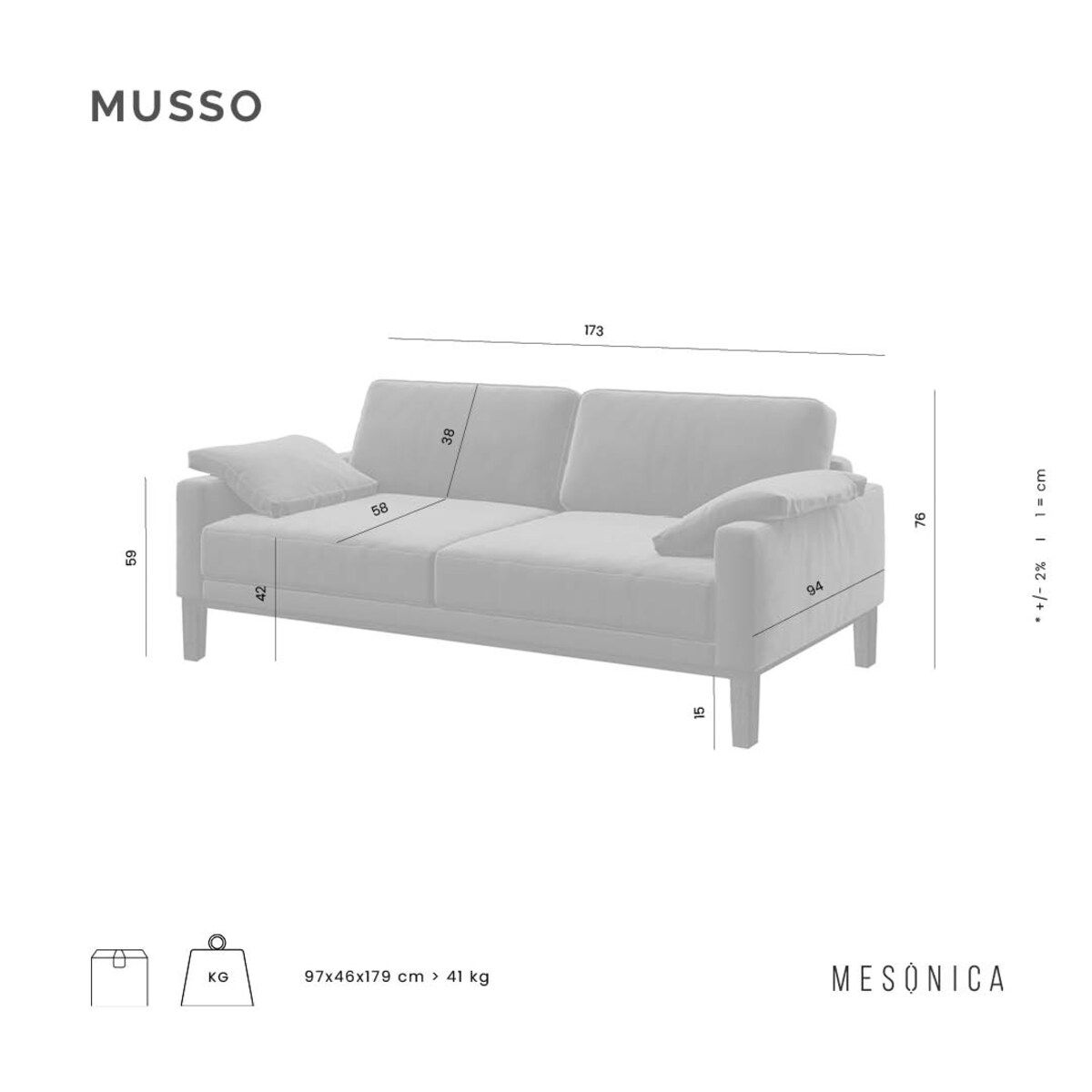 Sofa 2-osobowa Musso - zielona z pikowanym siedziskiem