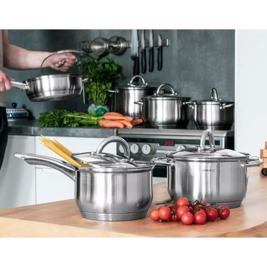 Zestaw garnków stalowych 12 ele. garnki na indukcję komplet Silver marble KINGHOFF