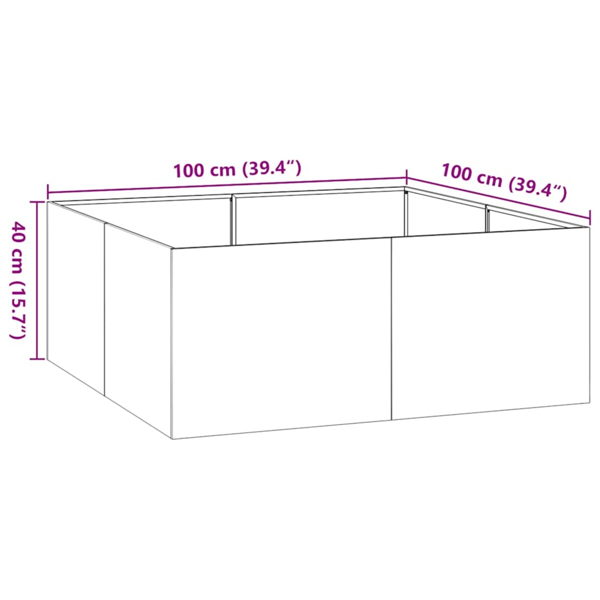 vidaXL Doniczka 100x100x40 cm Stal nierdzewna