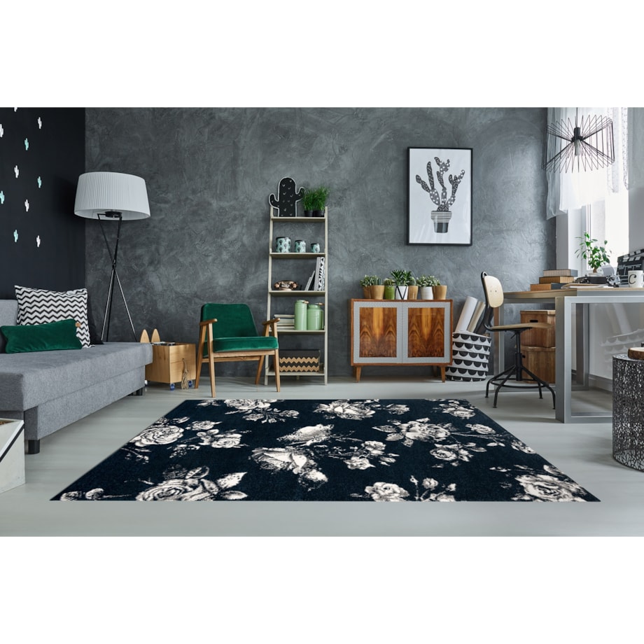 Dywan GNAB 60642734 Kwiaty róże granat / 140x200 cm
