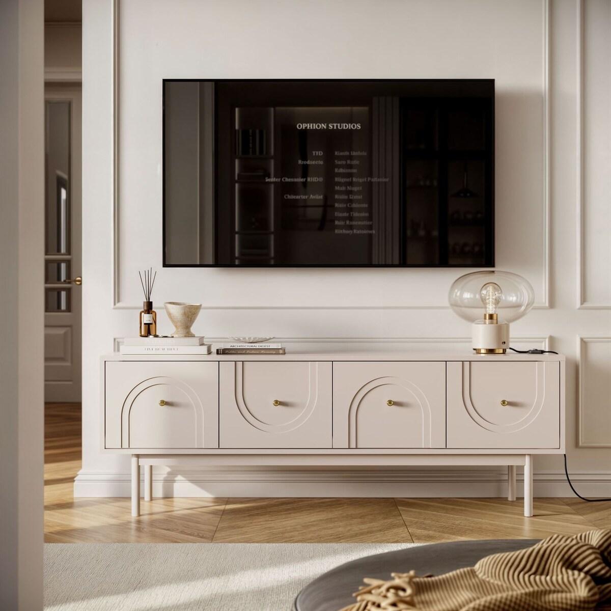 Szafka RTV LIBERTY na drewnianych nóżkach, kaszmir