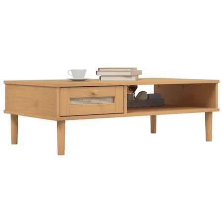 vidaXL Stolik kawowy SENJA, z plecionką, brązowy, 100x55x33 cm, sosna