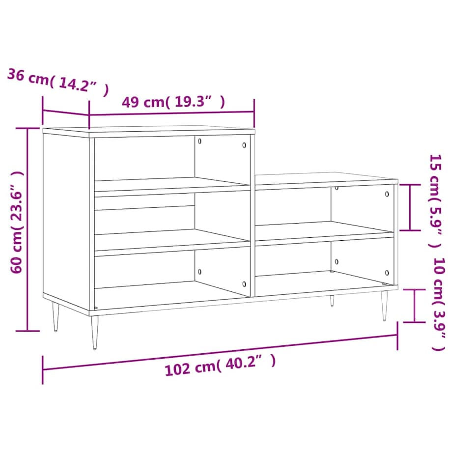 vidaXL Szafka na buty, czarna, 102x36x60 cm, materiał drewnopochodny
