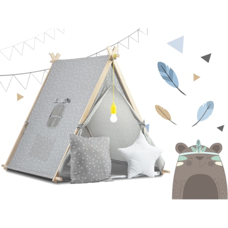 Tipi namiot dla dzieci domek poduszki lampka led bawełna premium Nukido