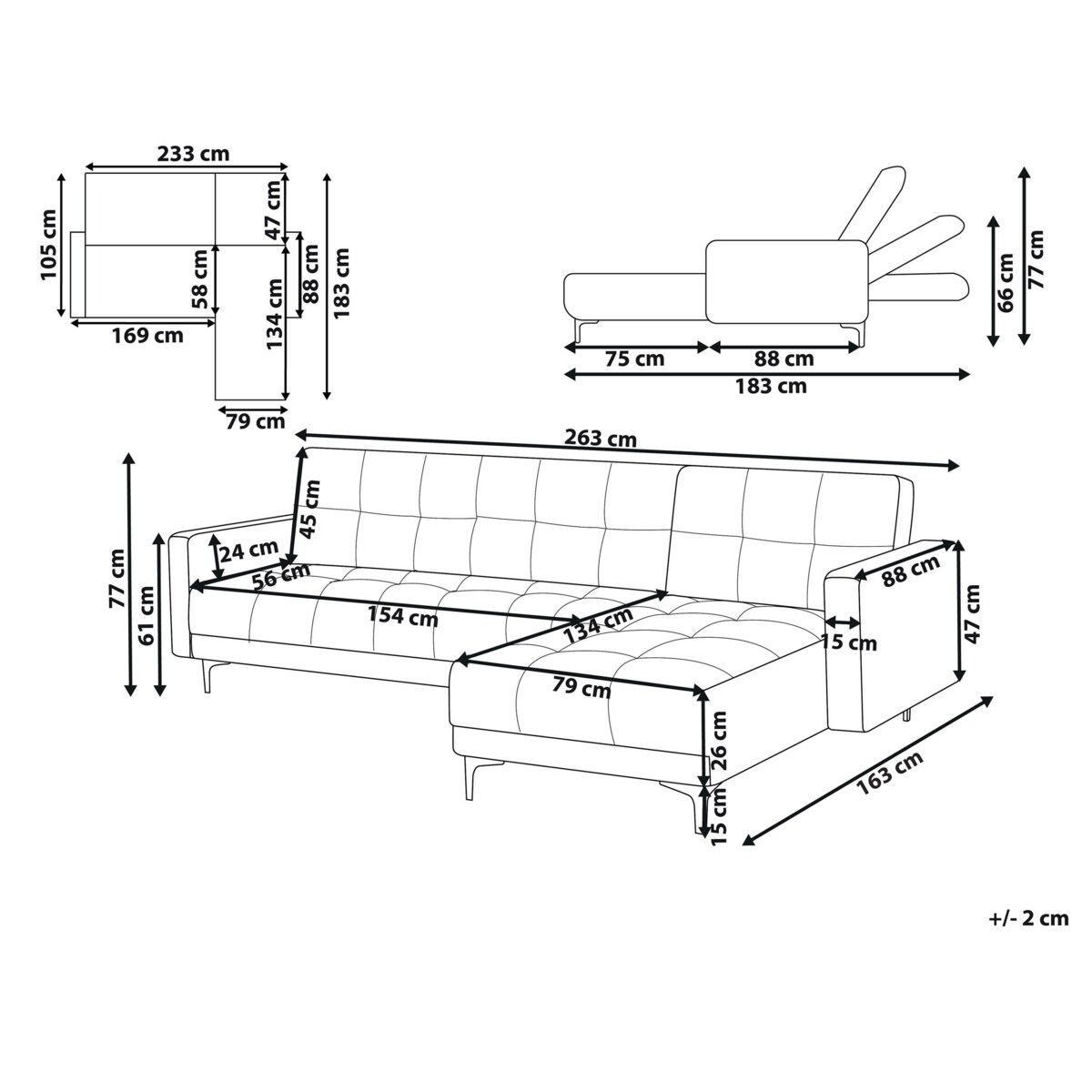 Sofa narożna lewostronna ALNES Jasnoczerwony Welur