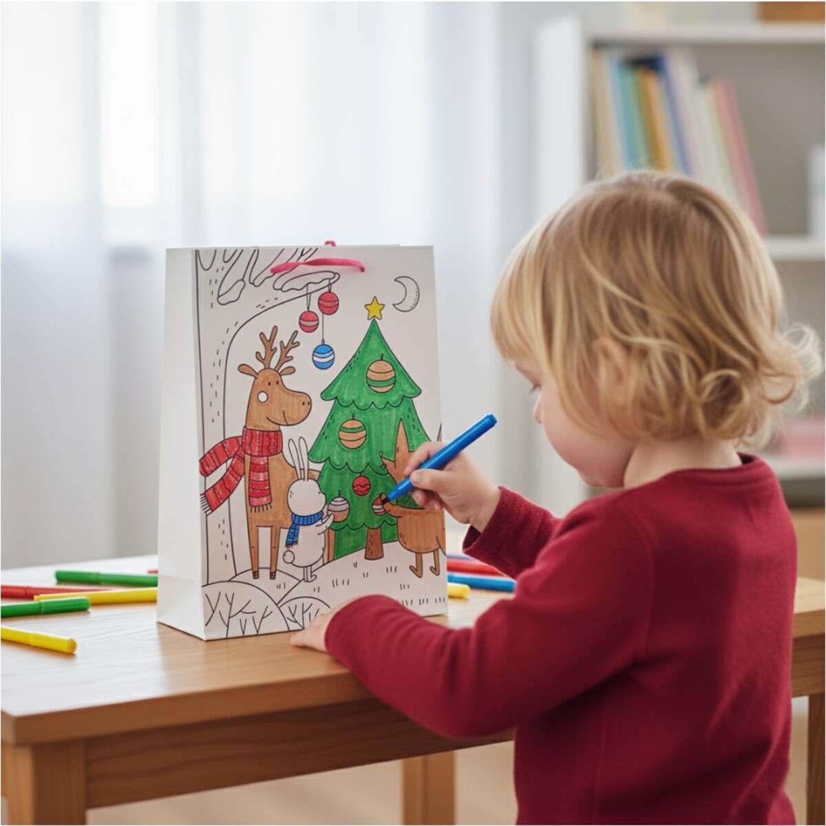 Torebka Prezentowa Na Prezent Do Kolorowania Dla Dzieci 32X26X10 Cm Ubieranie Choinki