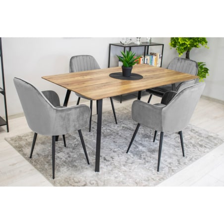 Krzesło Do Jadalni Kuchni Salonu Lugo - Aksamit Srebrno-Szary / Nogi Czarne X 2