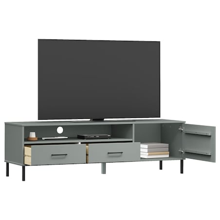 vidaXL Szafka pod TV OSLO, metalowe nóżki, szara, sosnowa