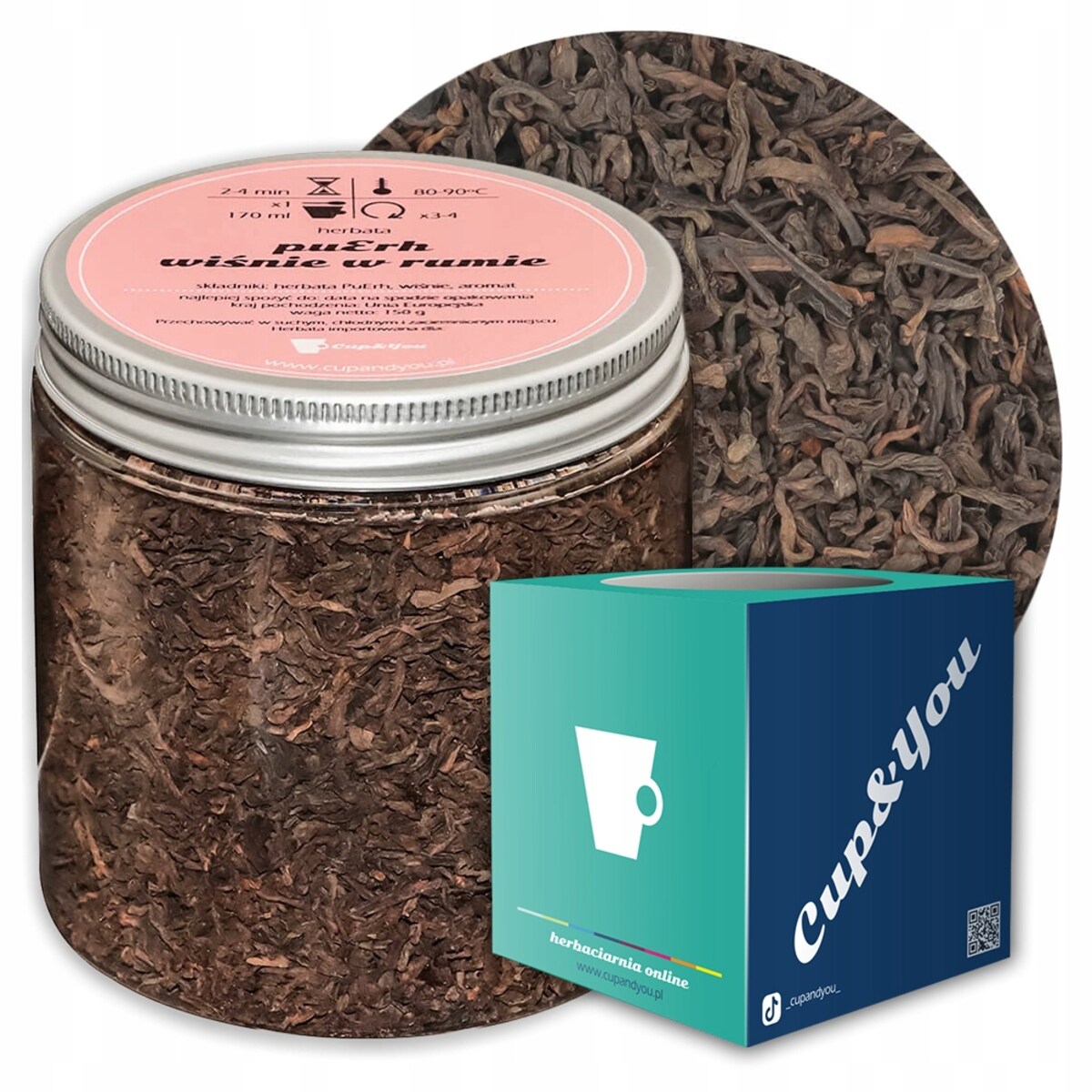 Herbata czerwona pu-erh WIŚNIE W RUMIE o smaku wiśniowo-rumowym PREMIUM - herbata liściasta sypana mieszanka napar susz - gotowa na prezent upominek