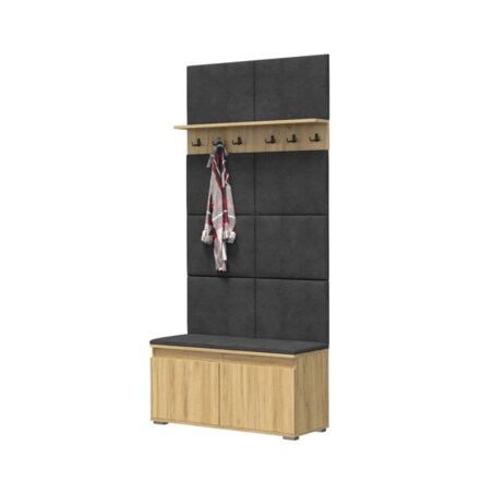 Szafka na buty z siedziskiem i wieszakiem SINGAPUR 100 dąb craft/szara