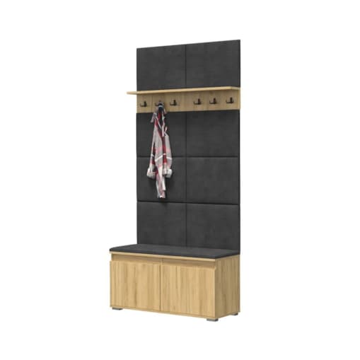 Szafka na buty z siedziskiem i wieszakiem SINGAPUR 100 dąb craft/szara