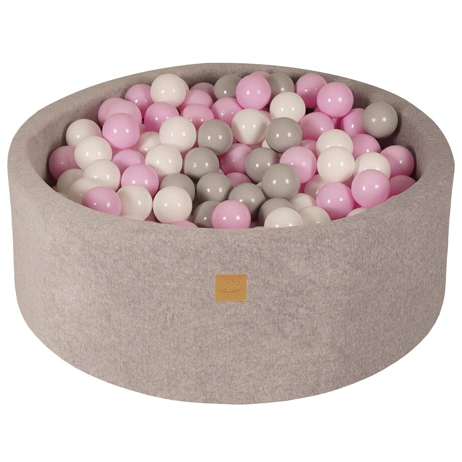 MeowBaby® Velvet Jasnoszary Okrągły Suchy Basen 90x30cm dla Dziecka, piłki: Biały/Szary/Pastelowy róż