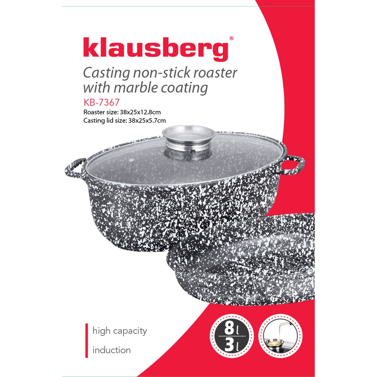 Brytfanna z powłoką marmurową KLAUSBERG 8.0L 38cm 3 elementy