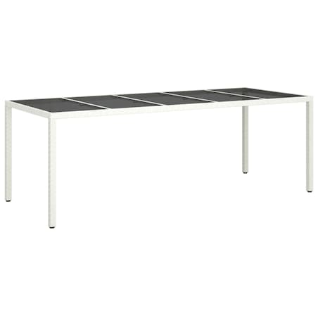vidaXL Stół ogrodowy, biały, 250x100x75cm, rattan PE i szkło hartowane