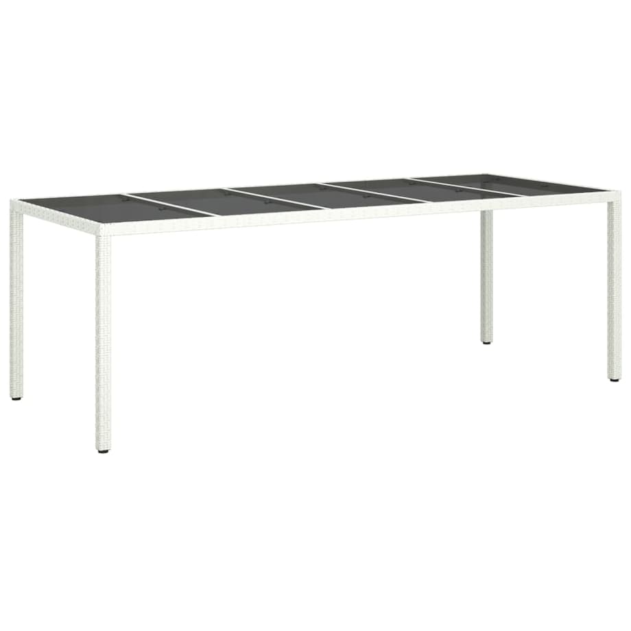 vidaXL Stół ogrodowy, biały, 250x100x75cm, rattan PE i szkło hartowane
