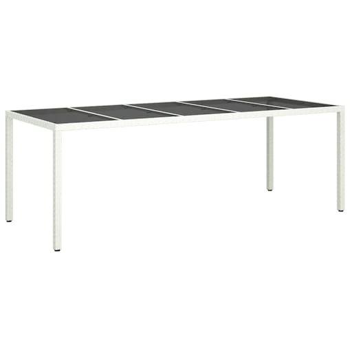 vidaXL Stół ogrodowy, biały, 250x100x75cm, rattan PE i szkło hartowane