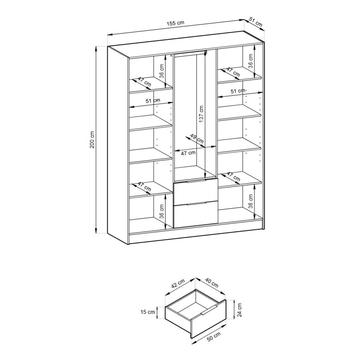 Szafa KELLY trzydrzwiowa z lamelami 155 cm - kaszmir