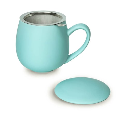 Kubek z zaparzaczem i pokrywką miętowy matowy - super zestaw do przygotowania herbaty, naparu, perfekcyjny podarunek prezent dla mamy, taty, babci, dziadka
