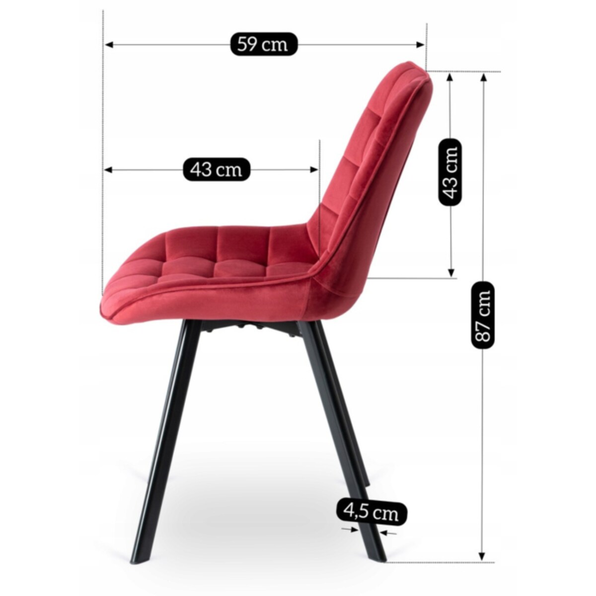 Krzesło Tapicerowane Kuchenne Welurowe Do Jadalni Kuchni Loft Bordowe RICK