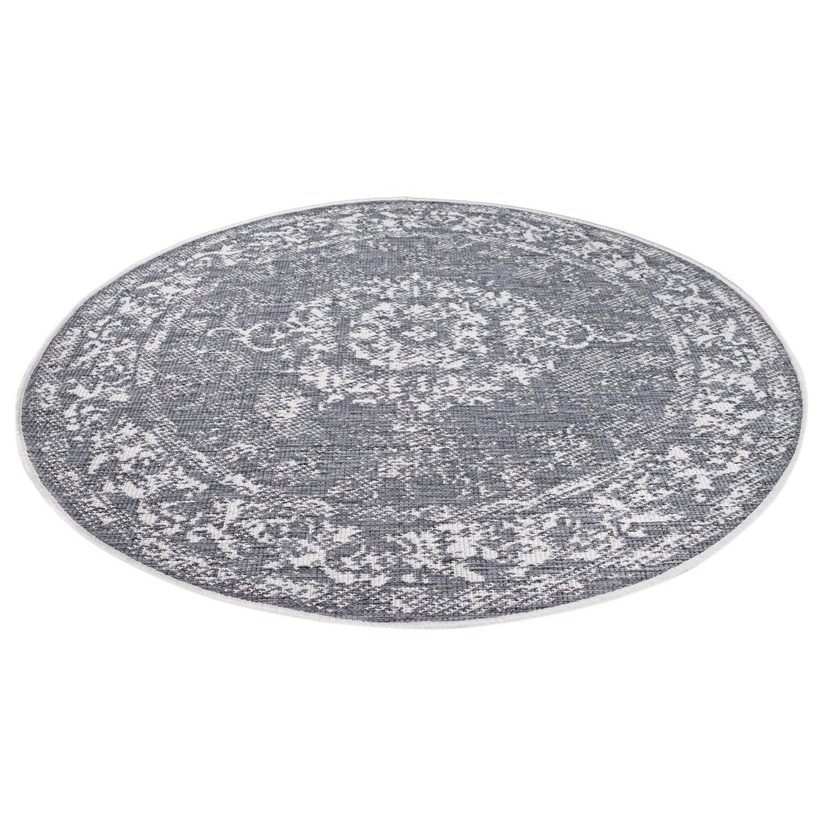 Funkcjonalny dywan okrągły na zewnątrz i do wnętrz, dwustronny DUO 55770 Szary 120x120