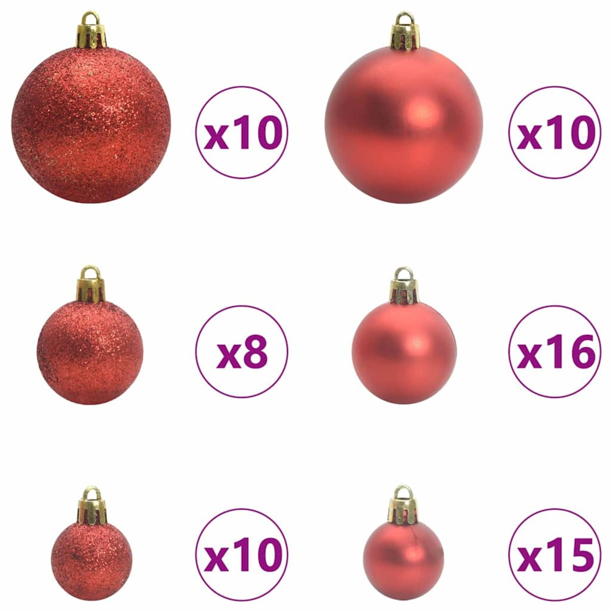 vidaXL Zestaw Bombek Choinkowych z 300 diodami LED 120 pcs Czerwony