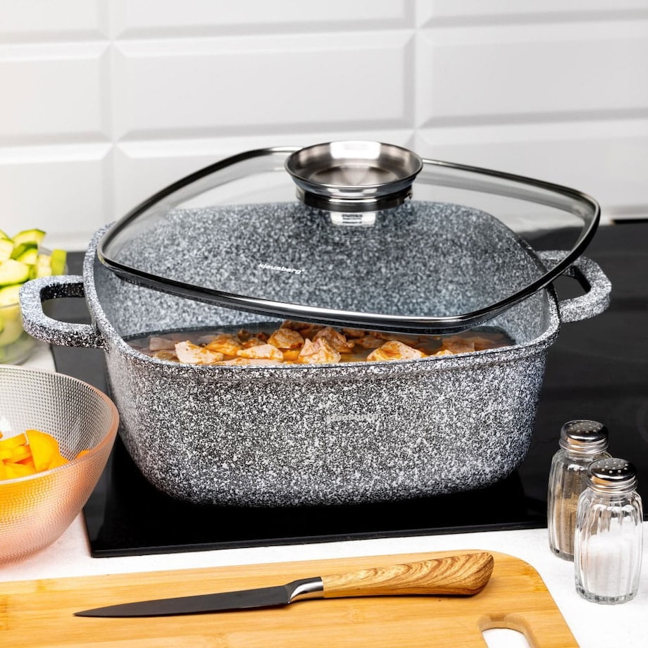 Garnek z powłoką marmurową kwadratowy marmurkowy szary indukcja gaz 3.7L 22cm KLAUSBERG
