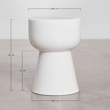 Stolik pomocniczy okrągły Ø35 cm z dolomitu Kaly, biały glossy