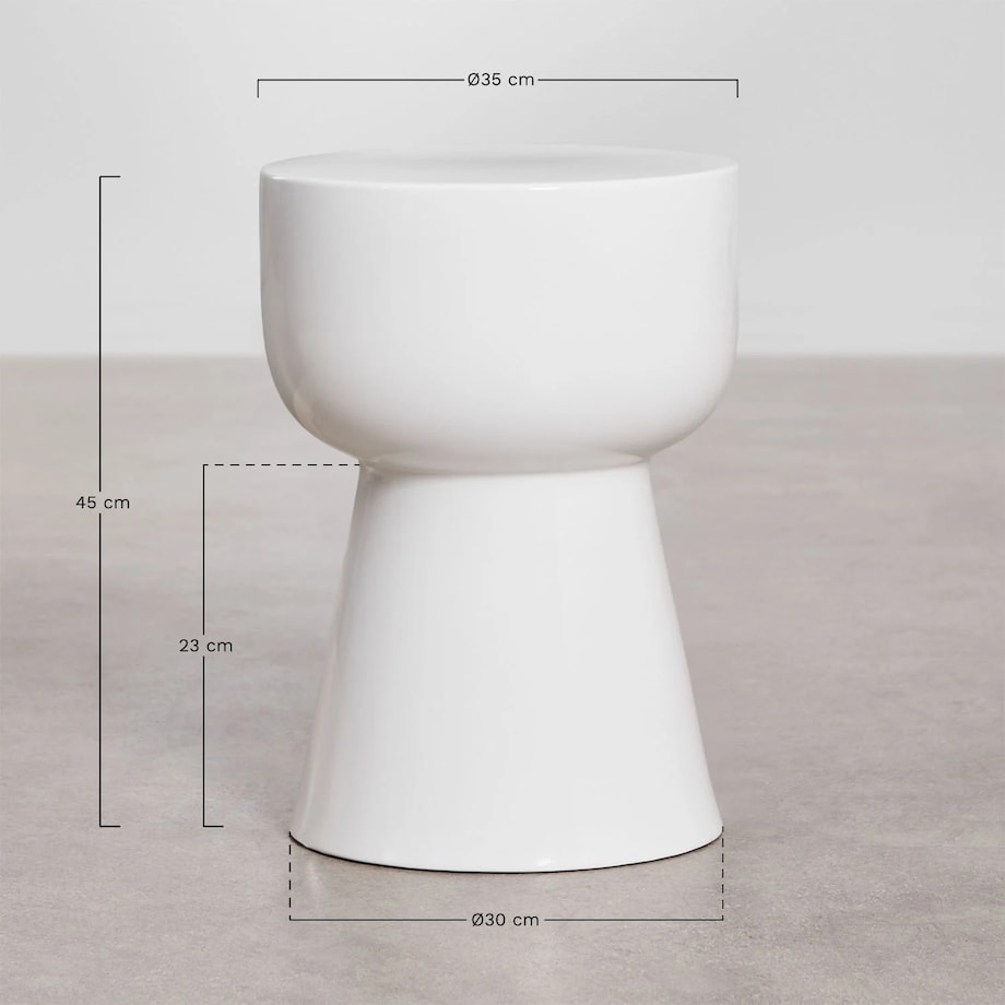 Stolik pomocniczy okrągły Ø35 cm z dolomitu Kaly, biały glossy